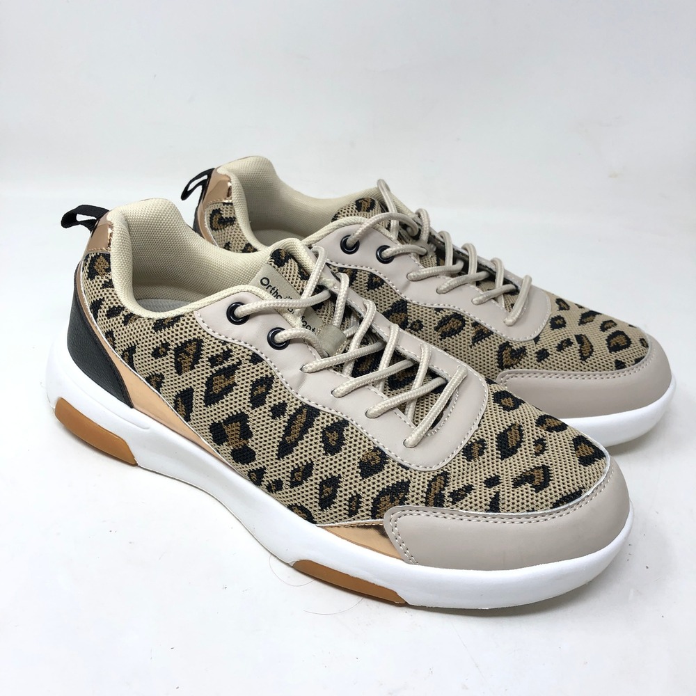OrthoComfoot Womens 41 / 9.5 Sneakers Tan Leopard Print Orthopedic Walking Shoes